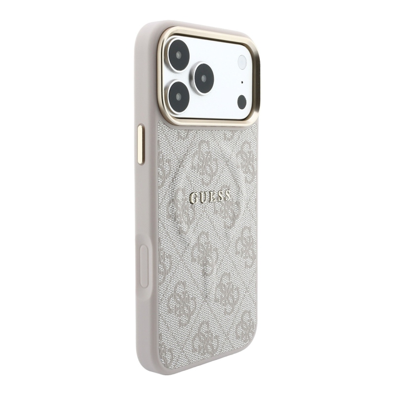 Guess PU Leather 4G Gold Frame Embossed MagSafe Zadní Kryt pro iPhone 18 Pro Pink