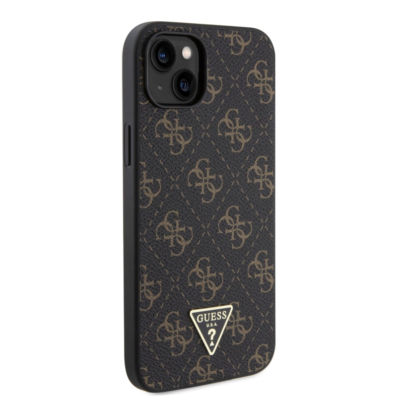 Guess PU 4G Triangle Metal Logo Zadní Kryt pro iPhone 15 Plus Black