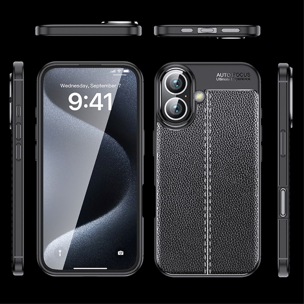 Litchi odolný gelový obal na iPhone 16 Plus - černý