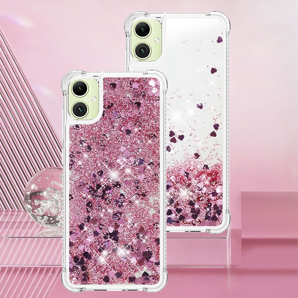 Glitter přesýpací gelový obal na Samsung Galaxy A06 4G - růžovozlatý/srdíčka