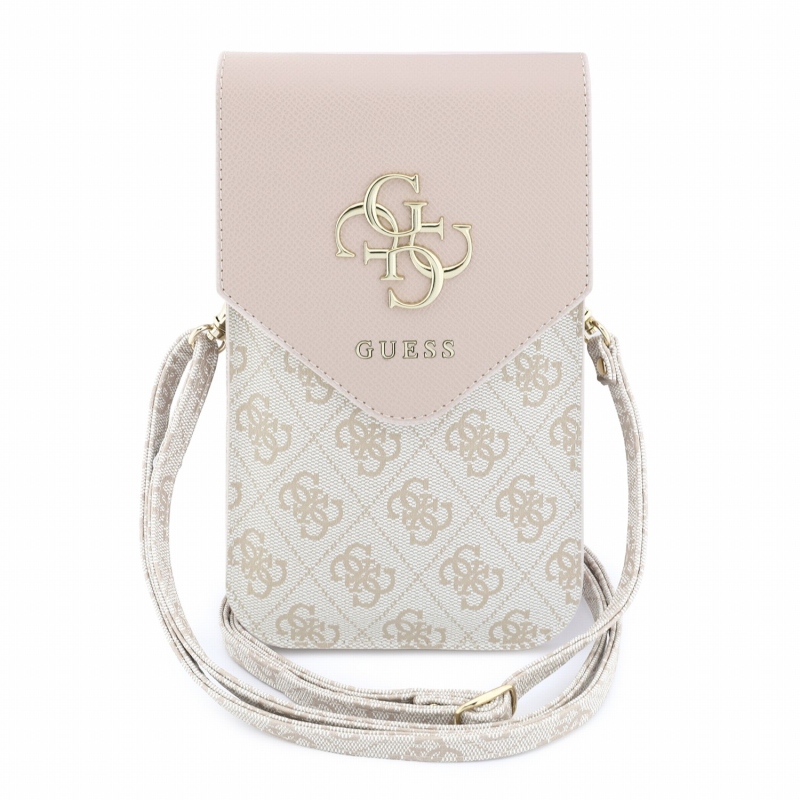 Guess PU Leather+Grained 4G Metal Logo Taška na Telefon Pink