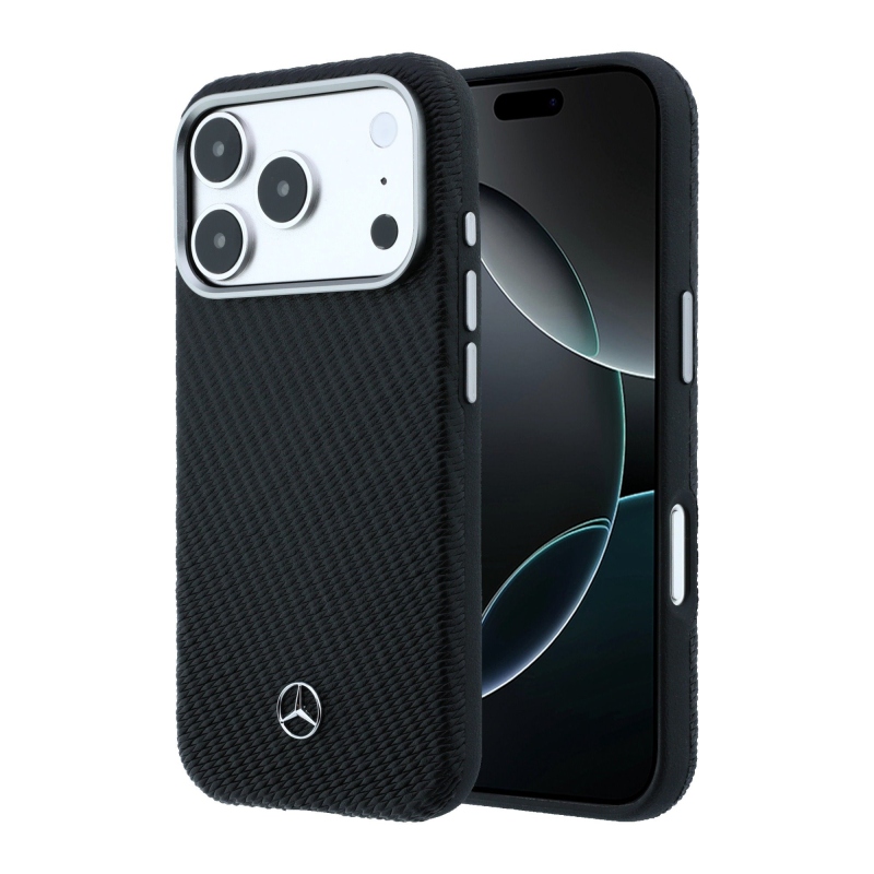 Mercedes PU Leather Semi Wrap MagSafe Zadní Kryt pro iPhone 17 Pro Max Black