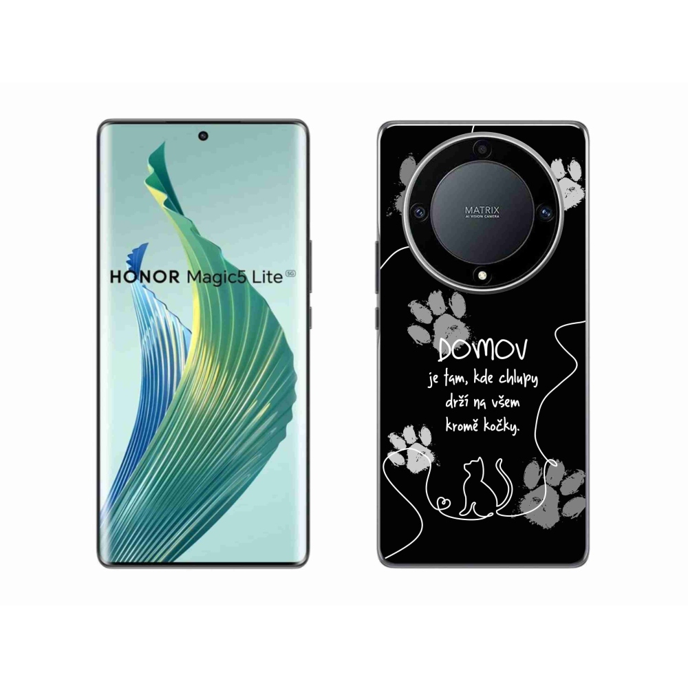 Gelový kryt mmCase na Honor Magic 5 Lite 5G - kočičí motiv černé pozadí