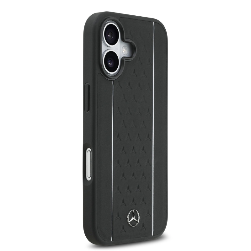 Mercedes Leather Star Pattern and Stripes MagSafe Zadní Kryt pro iPhone 17 Black/White