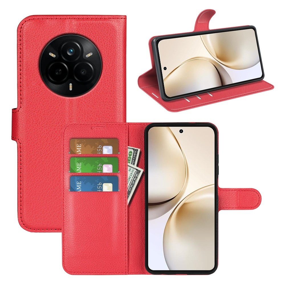 Litchi knížkové pouzdro na Realme 14 Pro+ 5G - červené