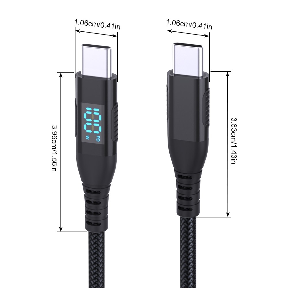 Nylonový kabel USB-C / USB-C s displejem 1m 100W - černý