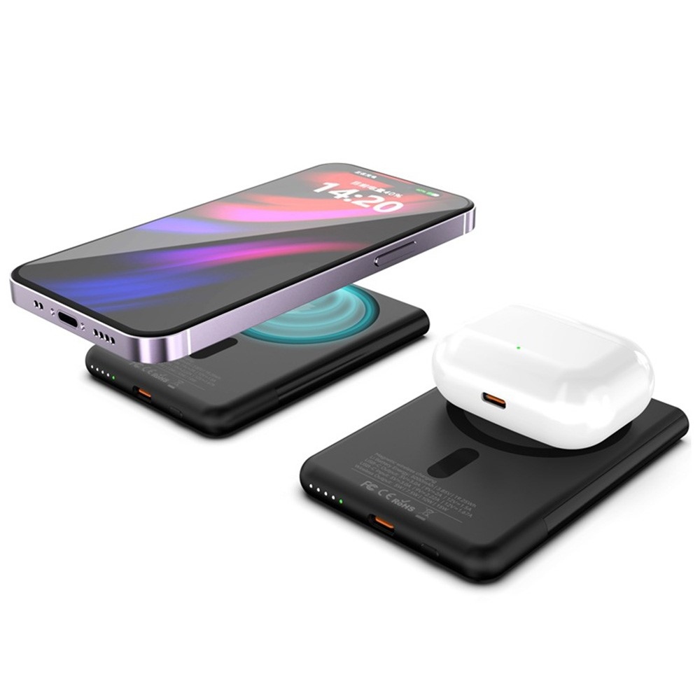 M10 Ultra tenká magnetická powerbanka 5000 mAh 15W se stojánkem - černá