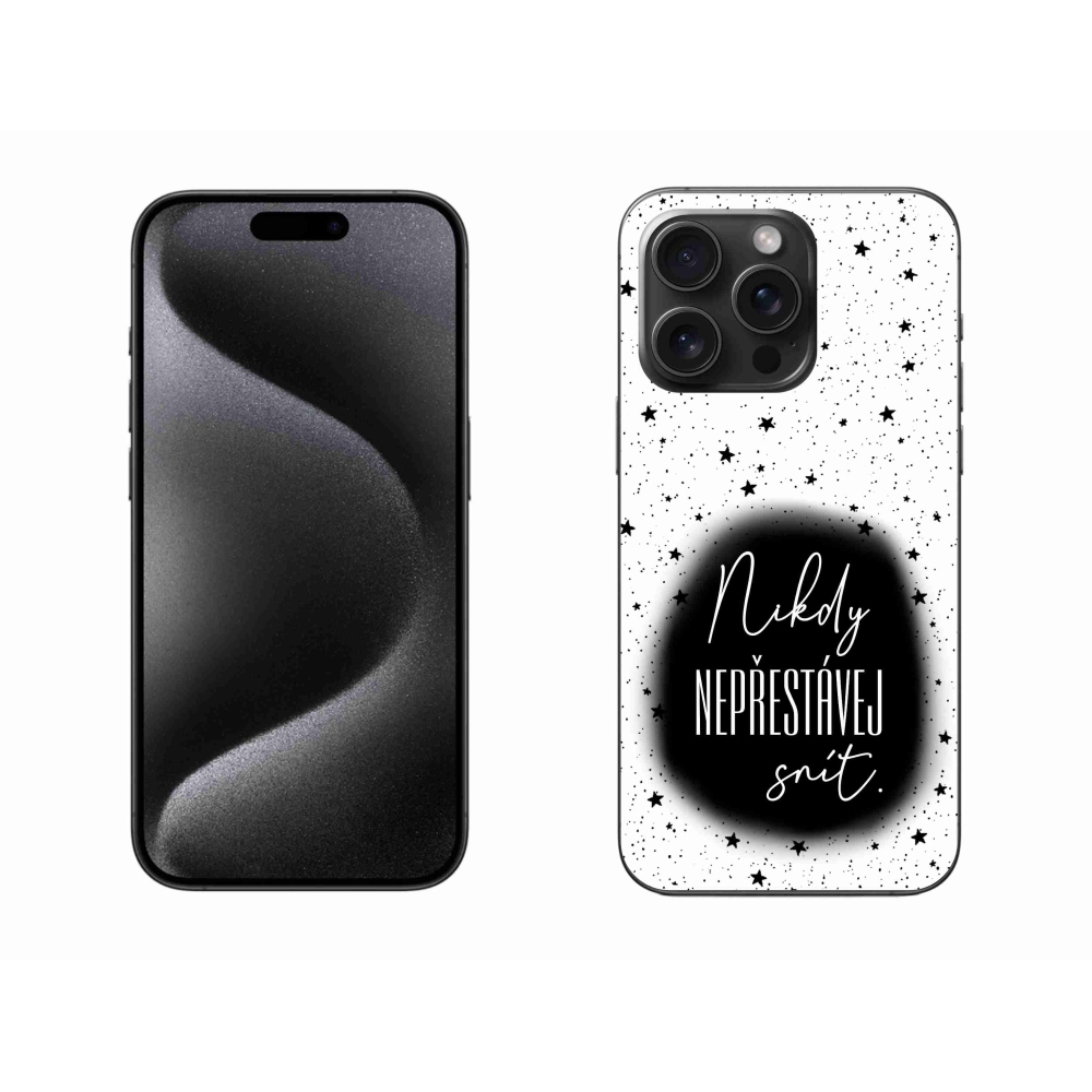 Gelový kryt mmCase na iPhone 15 Pro Max - citát 1 černobílé pozadí