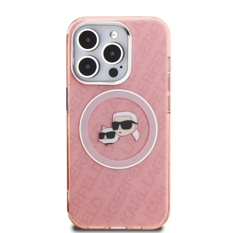 Karl Lagerfeld IML K&CH Heads Repeated Logo MagSafe Zadní Kryt pro iPhone 15 Pro Pink