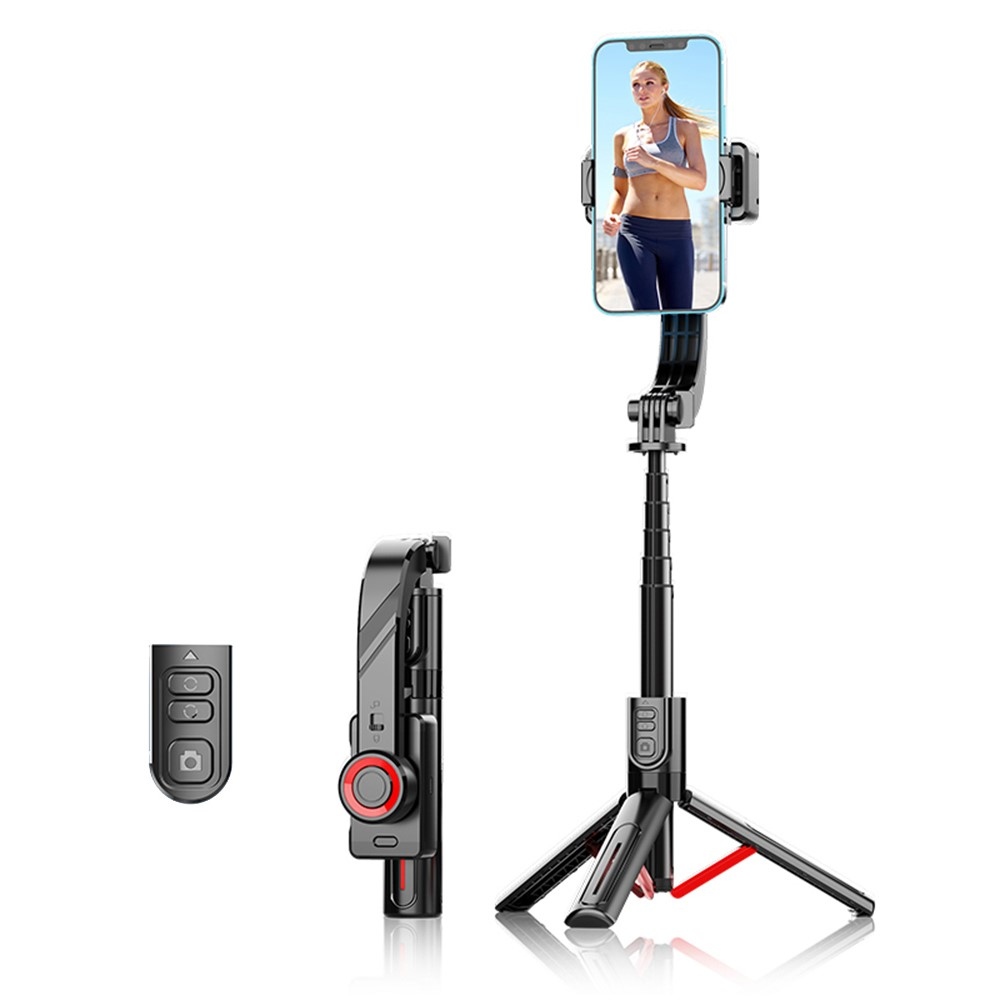 C08 stabilizátor na mobil se selfie tyčí, stativem a Bluetooth ovládáním - černá/červená