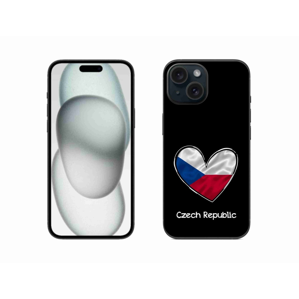 Gelový kryt mmCase na iPhone 15 - vlajka srdce černé pozadí