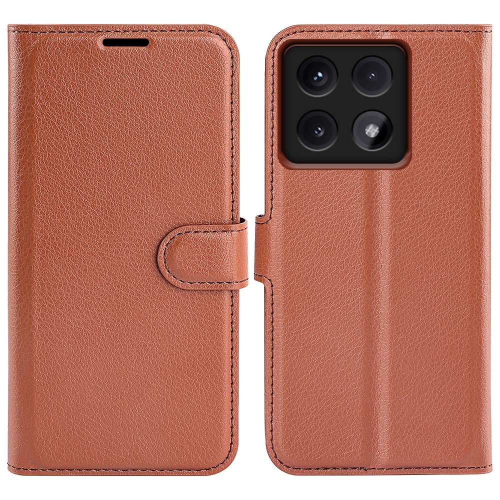 Litchi knížkové pouzdro na Xiaomi 14T Pro - hnědé