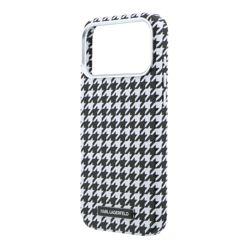 Karl Lagerfeld PU Houndstooth Resin Plate MagSafe Zadní Kryt pro iPhone 17 Pro Max Black