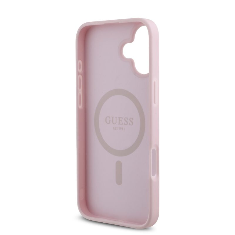 Guess PU Grained 4G Small Metal Logo MagSafe Zadní Kryt pro iPhone 16 Pink