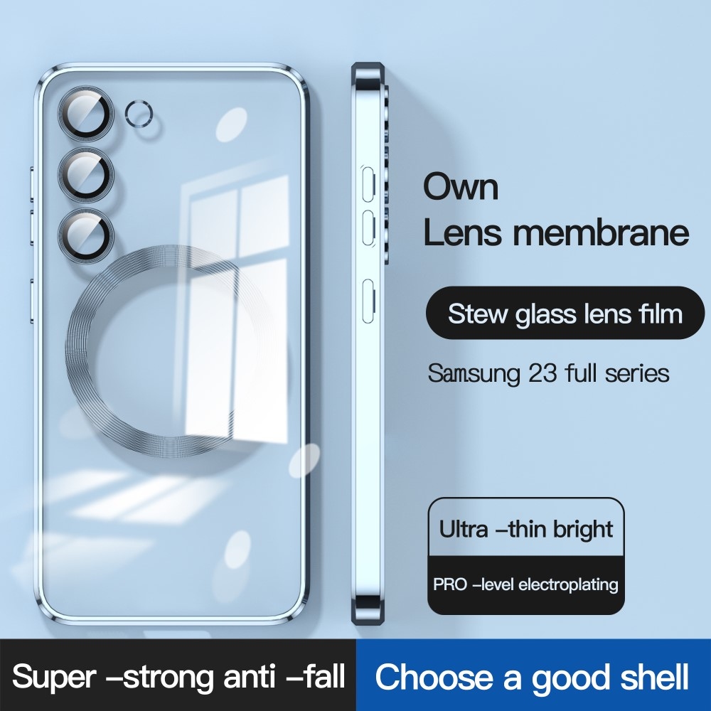 Clear obal s ochranou fotoaparátu a podporou MagSafe na Samsung Galaxy S23 Ultra - modrý