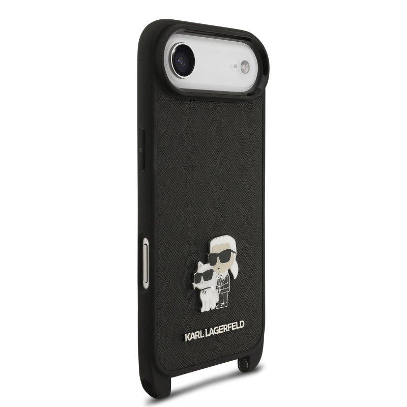 Karl Lagerfeld Saffiano Crossbody Popruh Metal Karl and Choupette Zadní Kryt pro iPhone Air Black