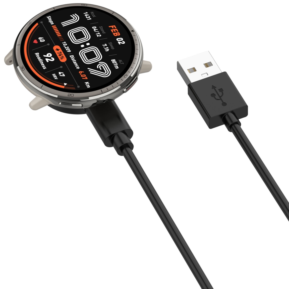 USB-A nabíjecí kabel pro Amazfit Active 2/Bip 6 1m - černý