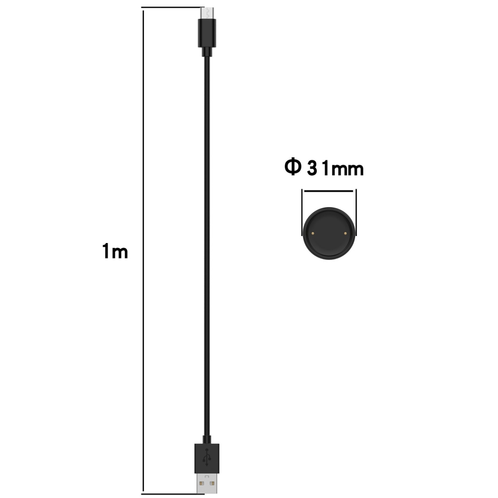 USB-A nabíjecí kabel pro Amazfit Active 2/Bip 6 1m - černý