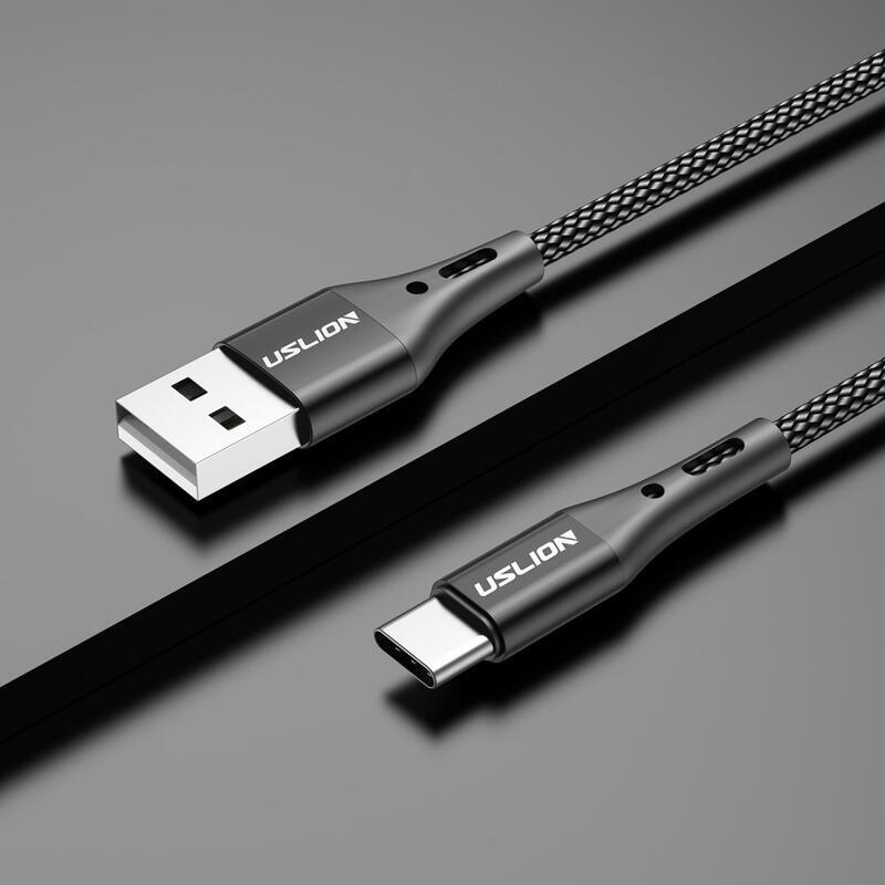 USLION tkaný USB kabel Type-C pro nabíjení a synchronizaci / 1m - černý