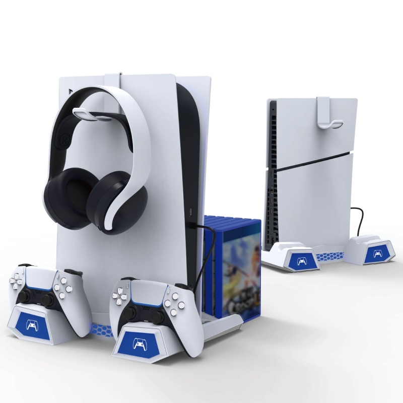 iPega P5S023 Multifunkční Nabíjecí RGB Stojan s Chlazením pro PS5/PS5 Slim White