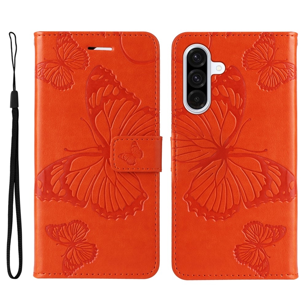 Big Butterfly knížkové pouzdro na Samsung Galaxy A36 5G - oranžové