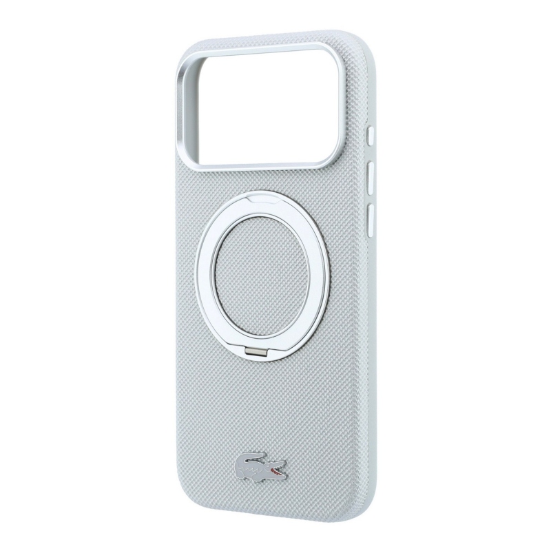 Lacoste PVC Petit Pique Semi Wrap Ring Stand MagSafe Zadní Kryt pro iPhone 18 Pro Light Grey