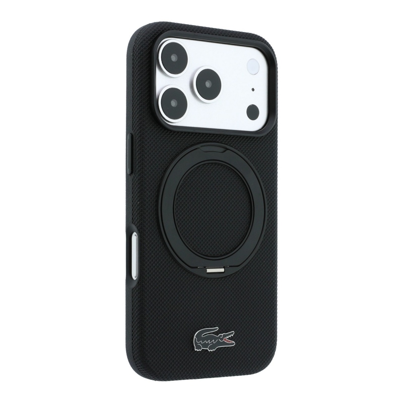 Lacoste PVC Petit Pique Semi Wrap Ring Stand MagSafe Zadní Kryt pro iPhone 18 Pro Max Black