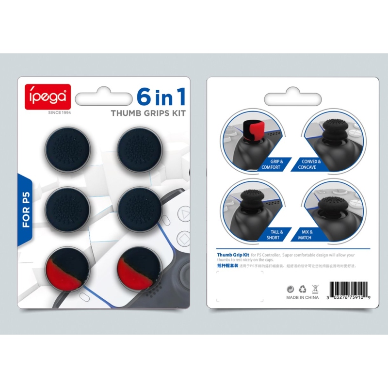 iPega P5006 Silikonové Krytky Ovládacích Páček pro PS5 6ks Black/Red