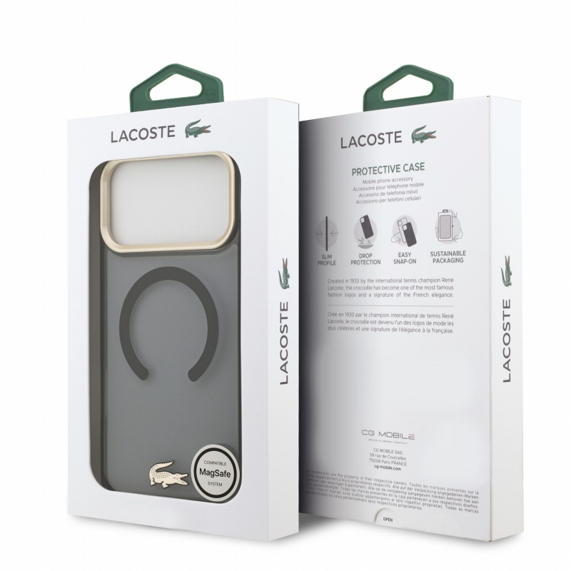 Lacoste IML Shockproof Petit Pique Gold Logo MagSafe Zadní Kryt pro iPhone 18 Pro Max Black