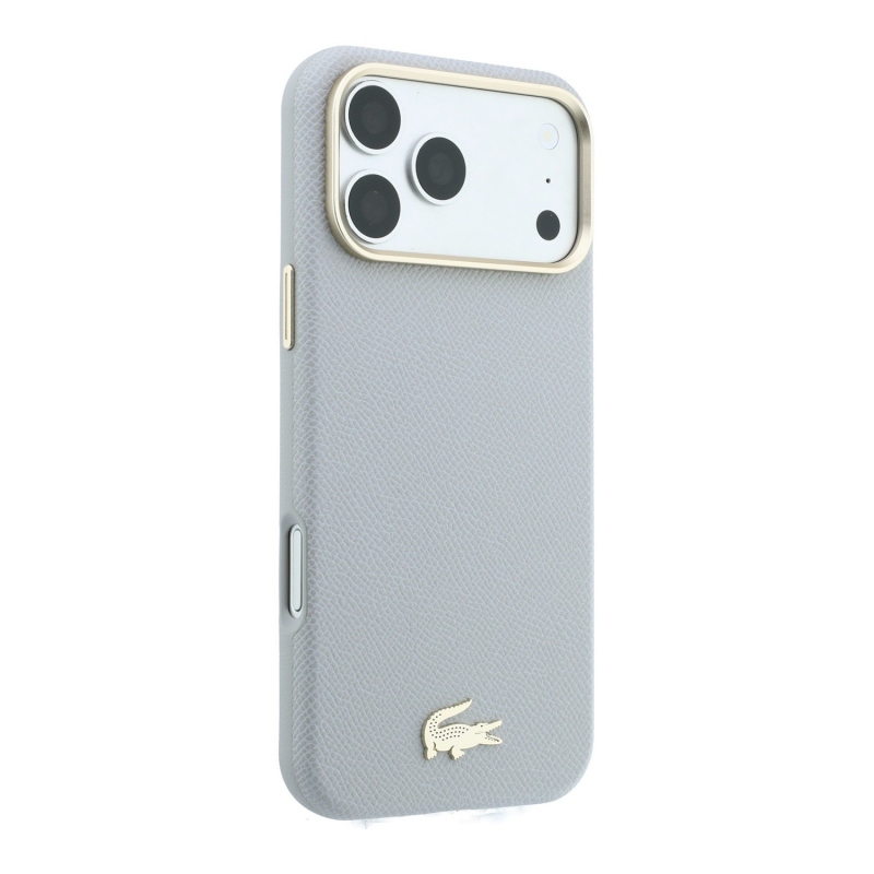 Lacoste PU Leather Champs Elysees Gold Logo MagSafe Zadní Kryt pro iPhone 18 Pro Light Grey