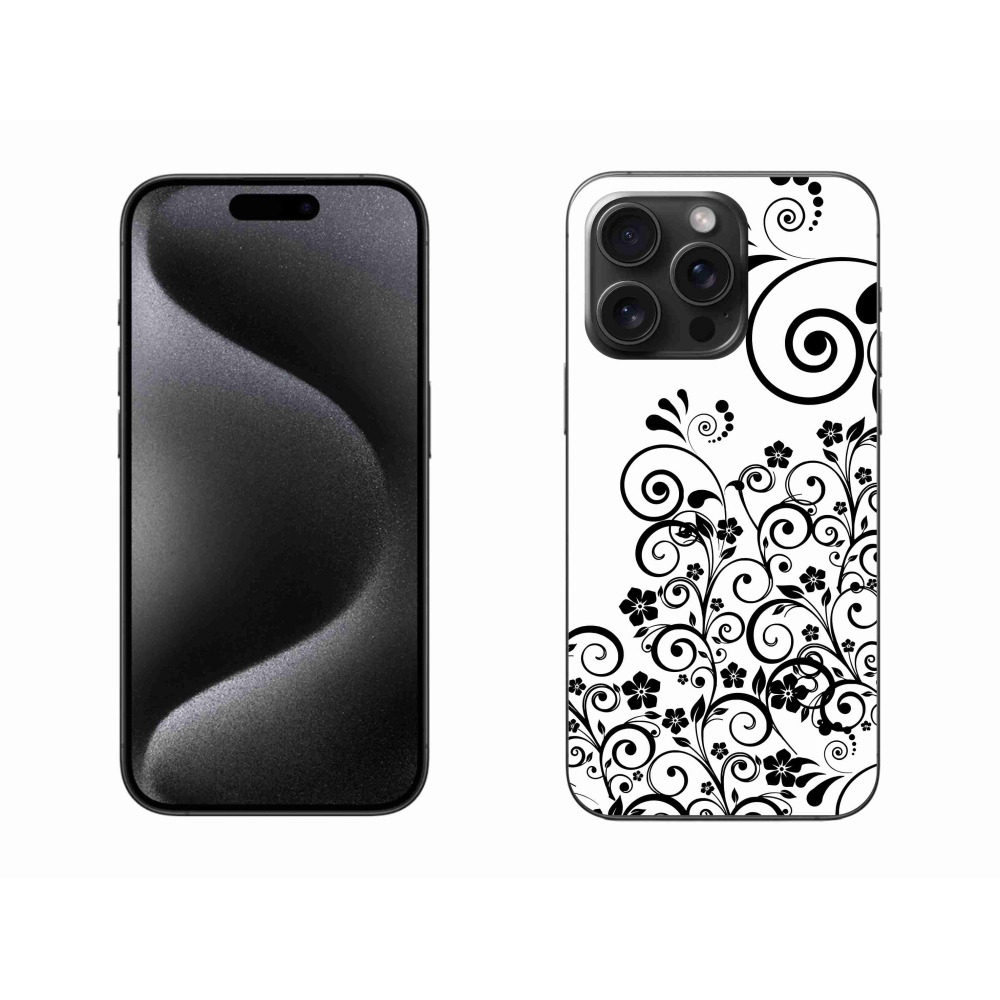 Gelový kryt mmCase na iPhone 15 Pro Max - černobílé květinové vzory