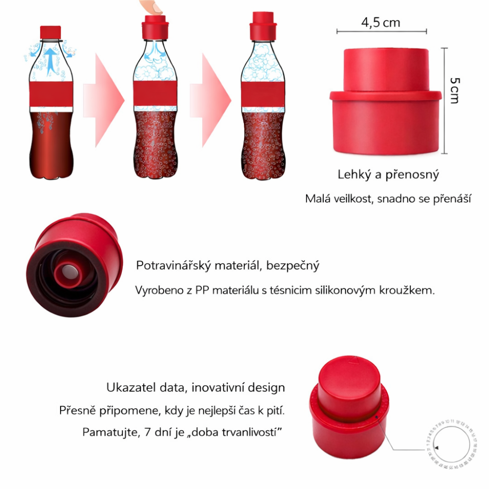Uzávěr s pumpičkou na sycené nápoje - červený