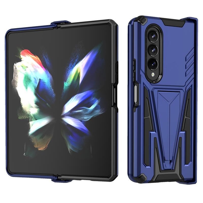 V-shape odolný hybridní kryt s výklopným stojánkem na mobil Samsung Galaxy Z Fold4 5G - modrý