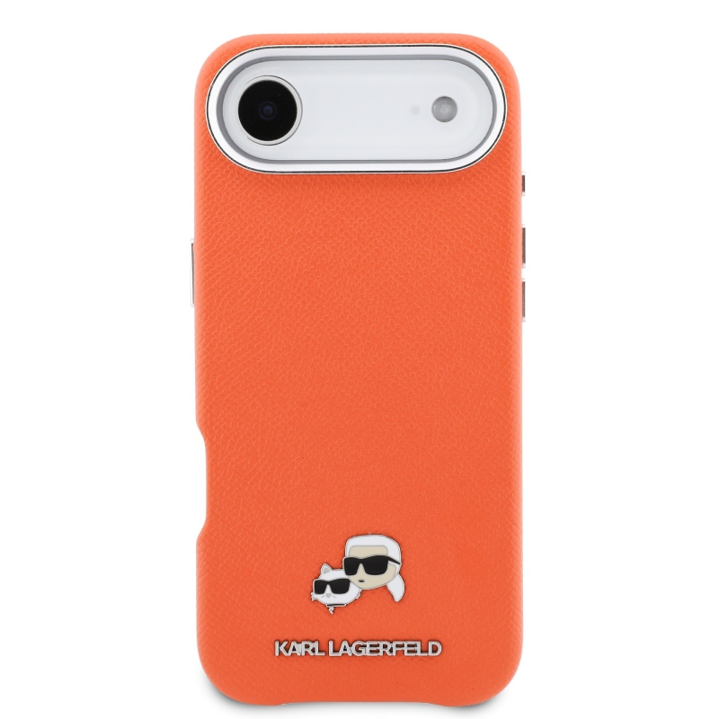 Karl Lagerfeld PU Karl and Choupette Heads Pins MagSafe Zadní Kryt pro iPhone Air Orange