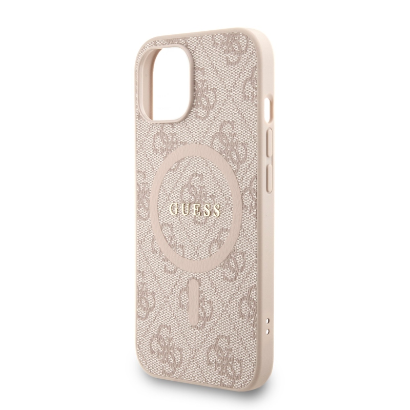 Guess PU Leather 4G Colored Ring Strap MagSafe Zadní Kryt pro iPhone 14 Pink