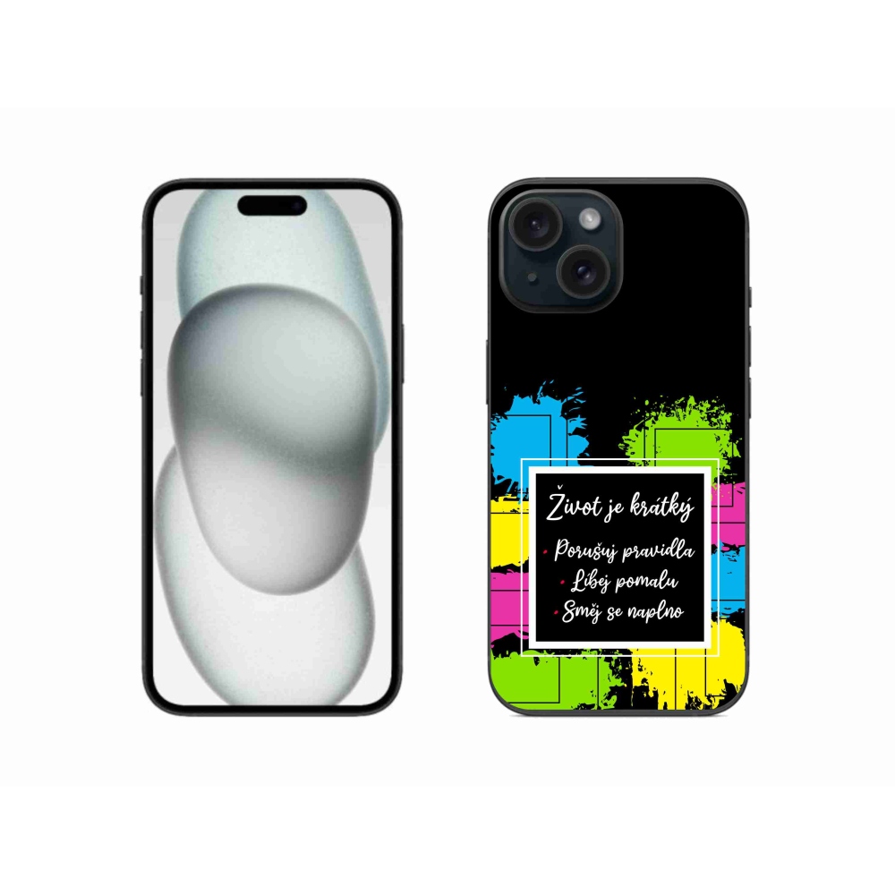 Gelový kryt mmCase na iPhone 15 - citát 5 černé pozadí
