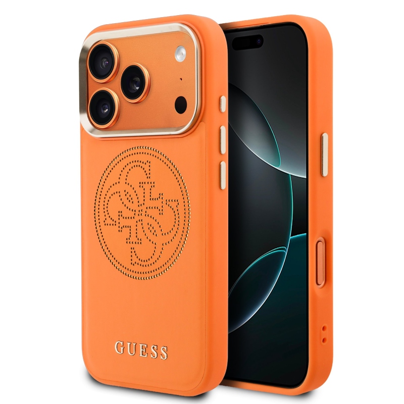 Guess PU Perforated 4G Zadní Kryt pro iPhone 17 Pro Orange