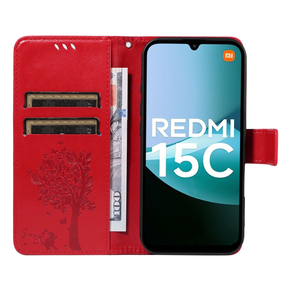 Trees knížkové pouzdro na Xiaomi Redmi 15C 4G/5G (173mm) - červené