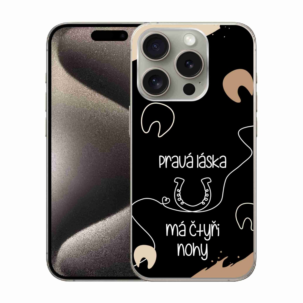 Gelový kryt mmCase na iPhone 15 Pro - koňský motiv černé pozadí