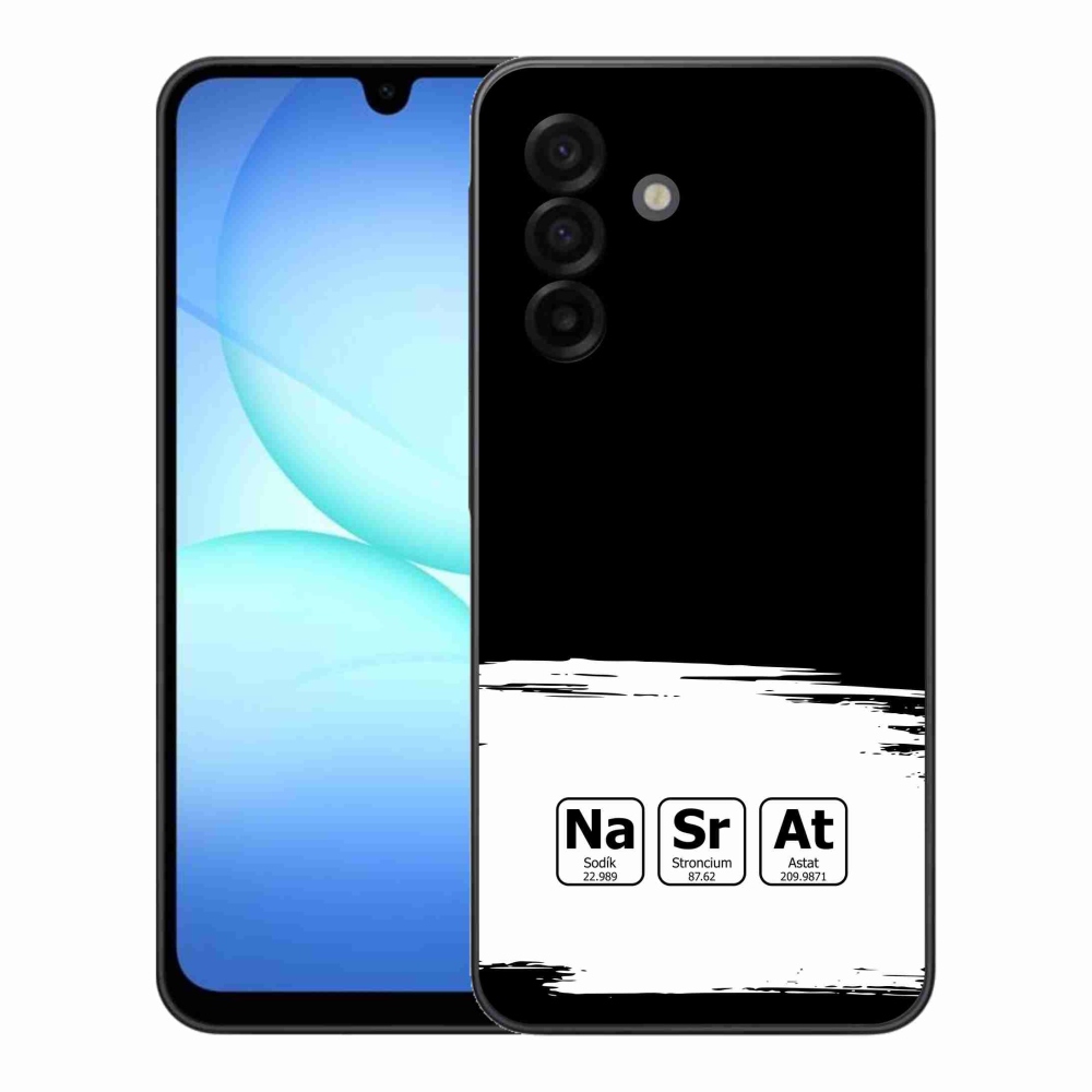 Gelový kryt mmCase na Samsung Galaxy A17 4G/5G - chemické prvky bíločerné pozadí