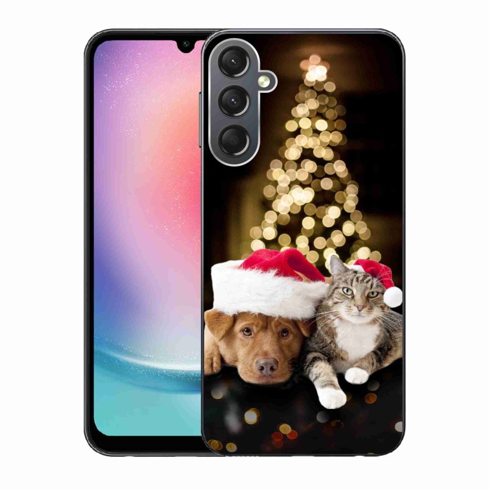 Gelový kryt mmCase na Samsung Galaxy A24 - vánoční pes a kočka