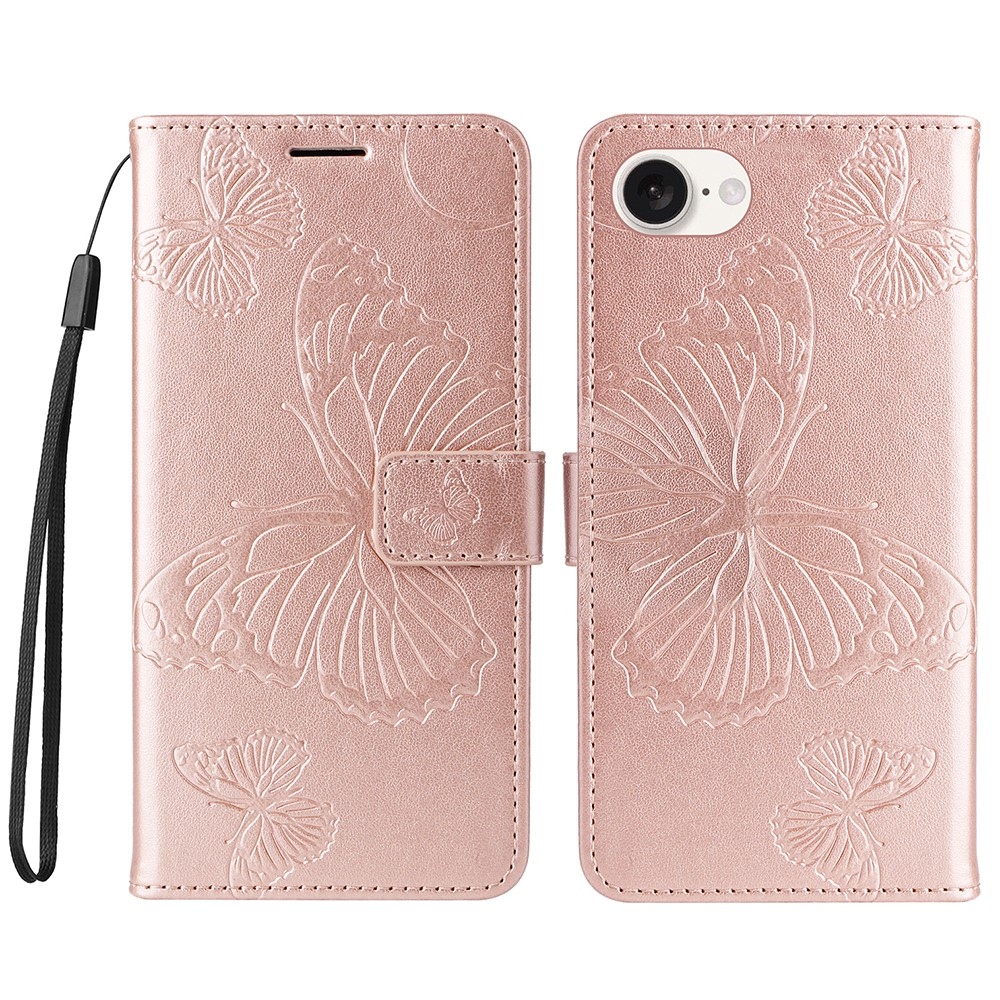 Big Butterfly knížkové pouzdro na iPhone 16e - růžovozlaté