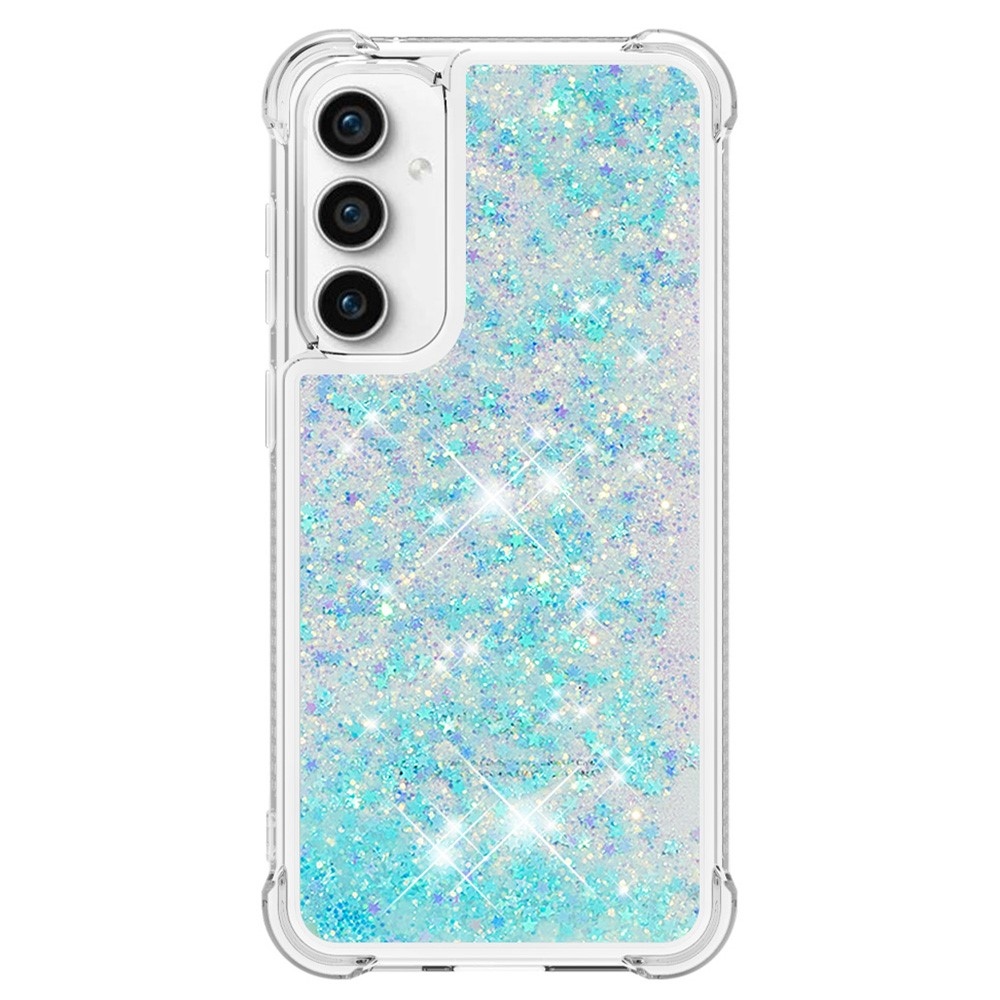 Glitter gelový přesýpací obal na Samsung Galaxy S23 FE - modrý/hvězdičky