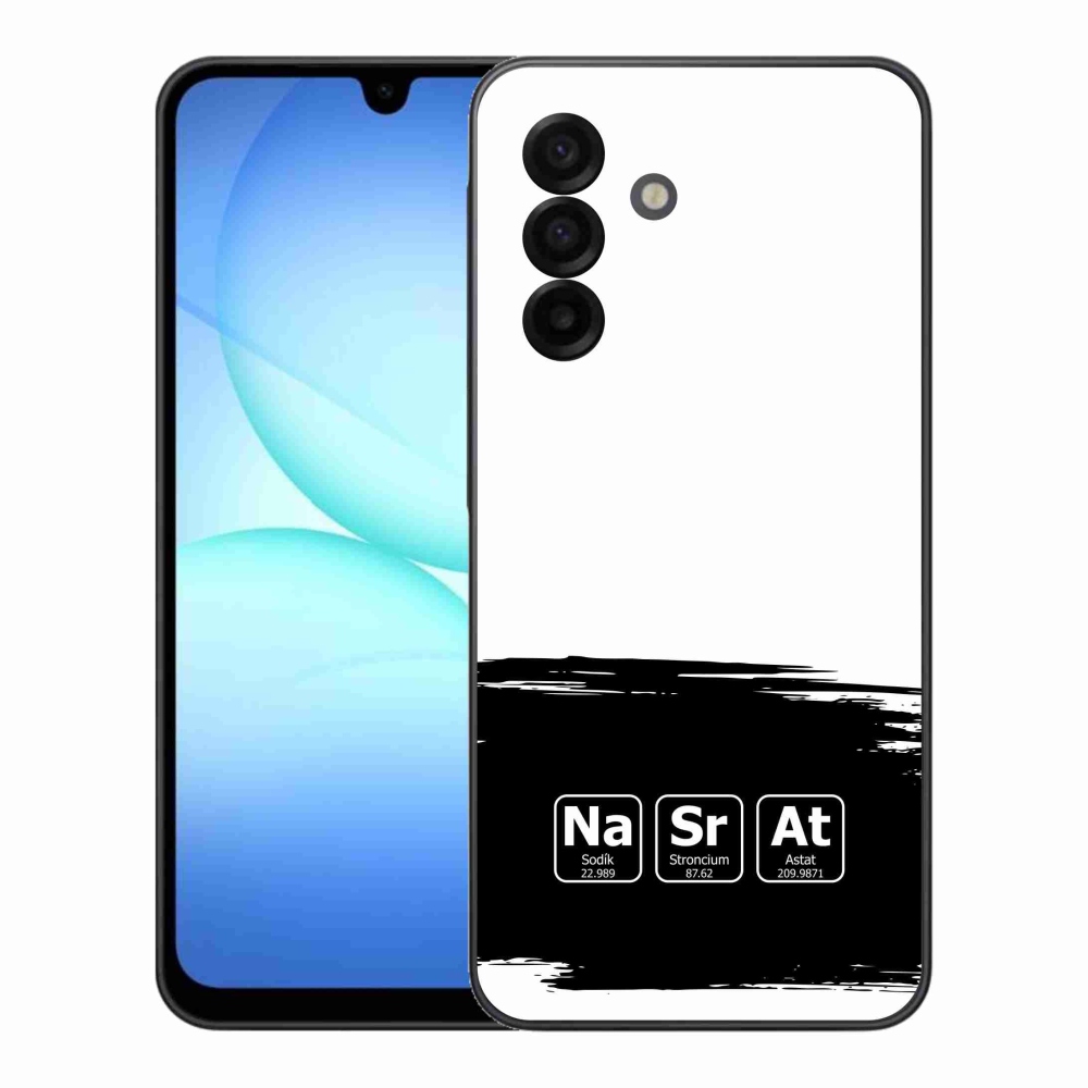 Gelový kryt mmCase na Samsung Galaxy A17 4G/5G - chemické prvky černobílé pozadí