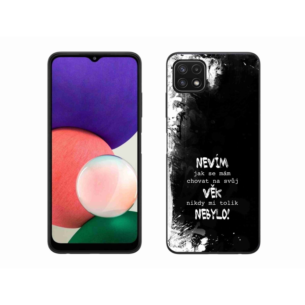Gelový kryt mmCase na Samsung Galaxy A22 5G - vtipný text 14 černé pozadí