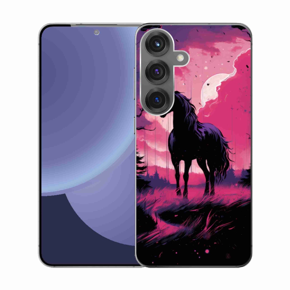 Gelový kryt mmCase na Samsung Galaxy S25 - černý kreslený kůň 1