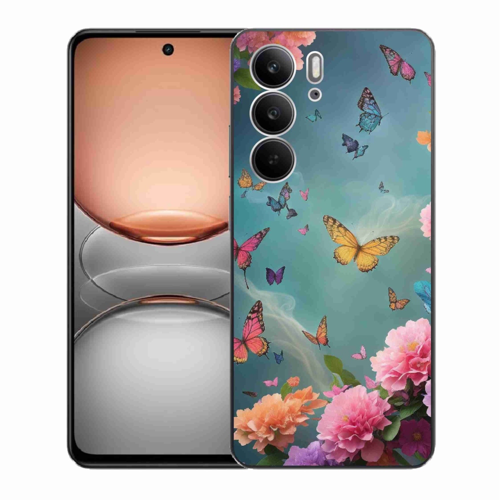 Gelový kryt mmCase na Realme C75 - barevné květy a motýli