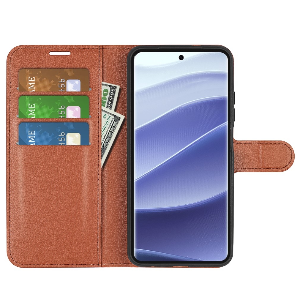 Litchi knížkové pouzdro na Xiaomi Redmi Note 14 Pro 5G/Poco X7 5G - hnědé