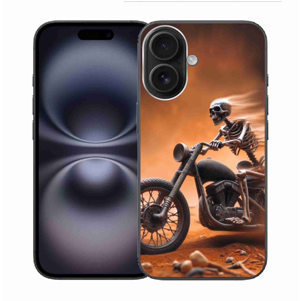 Gelový kryt mmCase na iPhone 16 - kostra na motorce