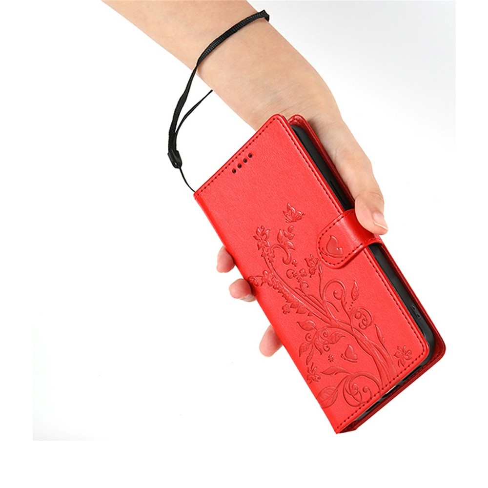 Flowery knížkové pouzdro na Xiaomi Redmi 15 5G (169mm) - červené
